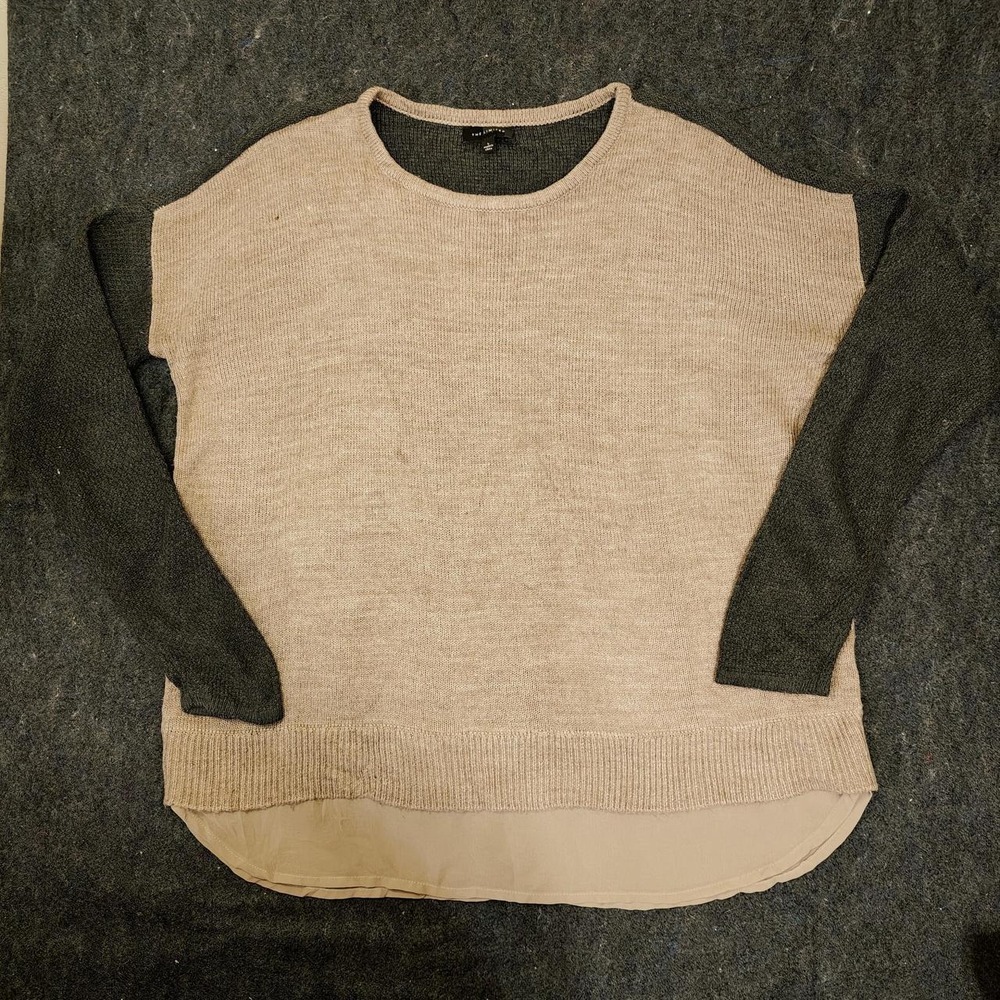 The Limited Green Cream Colorblock Layered Hem Sweater Womens L